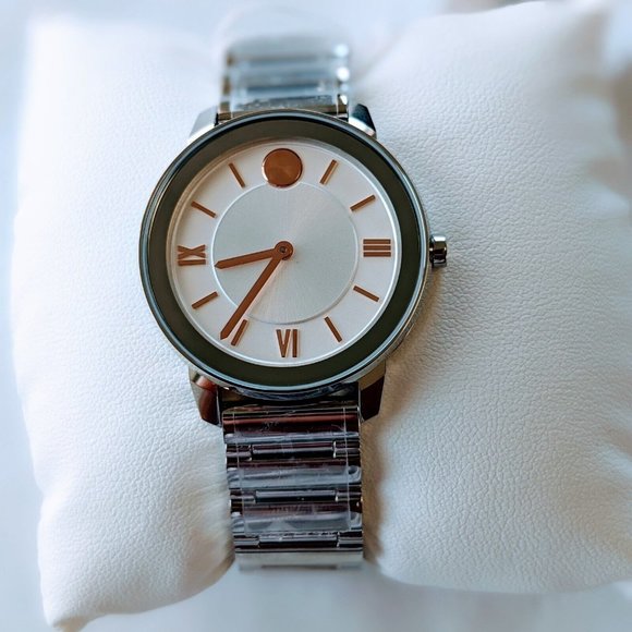 Movado Jewelry - Movado Bold Women’s Silver Rose Gold Dial Silver Bracelet Watch 3600590